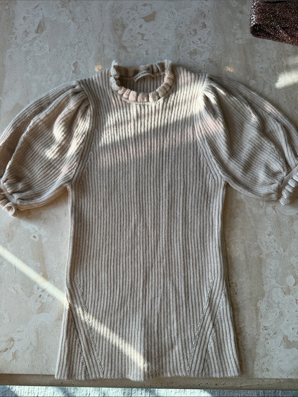 Ulla Johnson Cream Ribbed Puff-Sleeve Sweater Dress